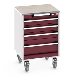 40402134.** cubio mobile cabinet with 4 drawers & lino worktop. WxDxH: 525x525x790mm. RAL 7035/5010 or selected